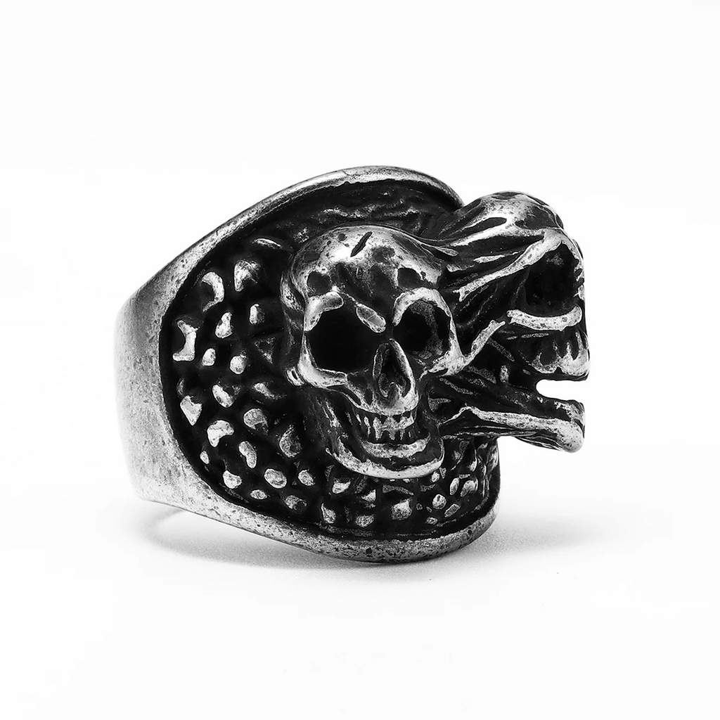 Split Personality Twin Skull Gothic Biker Ring