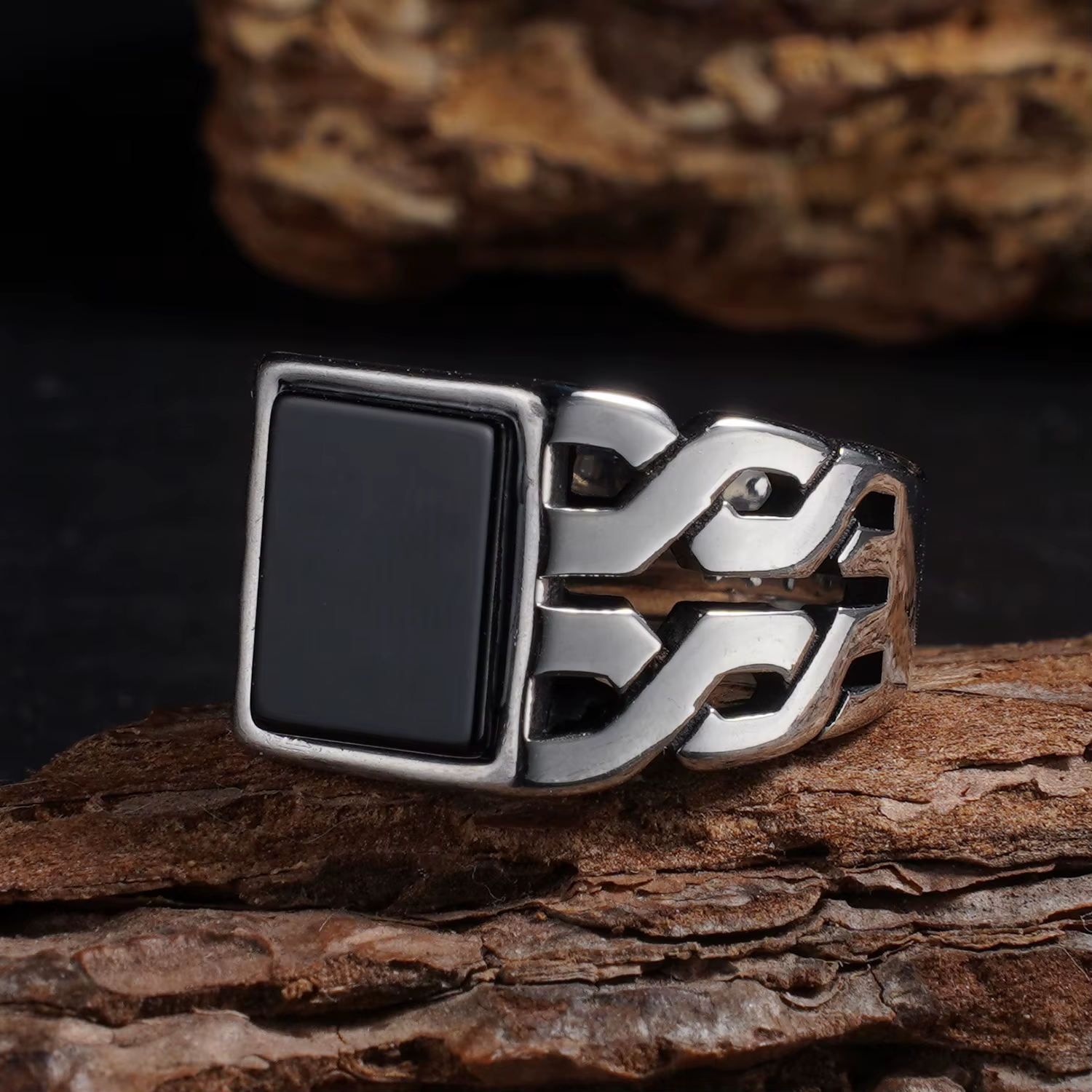 Celtic Knot Tiger's Eye Stainless Steel Ring