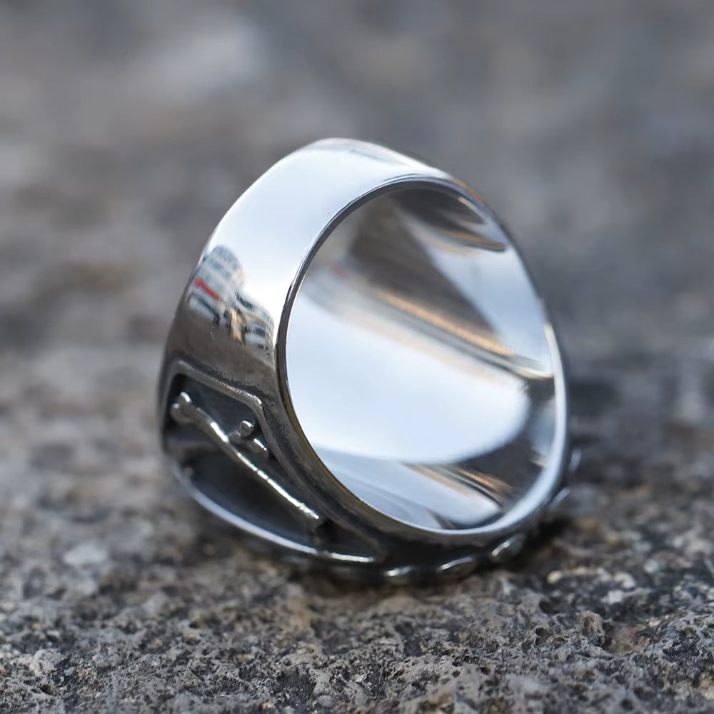 Vintage Laurel Wreath Skull Signet Stainless Steel Ring