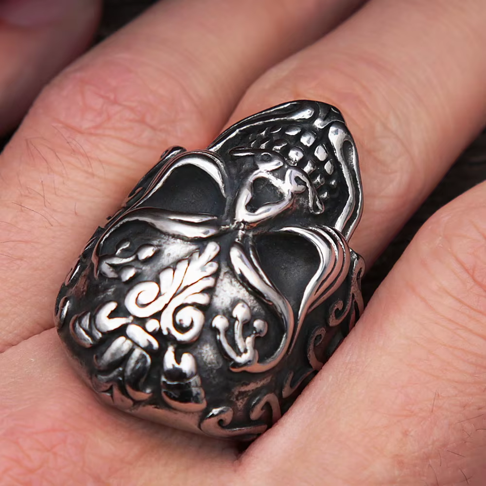 Vintage Floral Sugar Skull Stainless Steel Ring