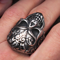 Vintage Floral Sugar Skull Stainless Steel Ring
