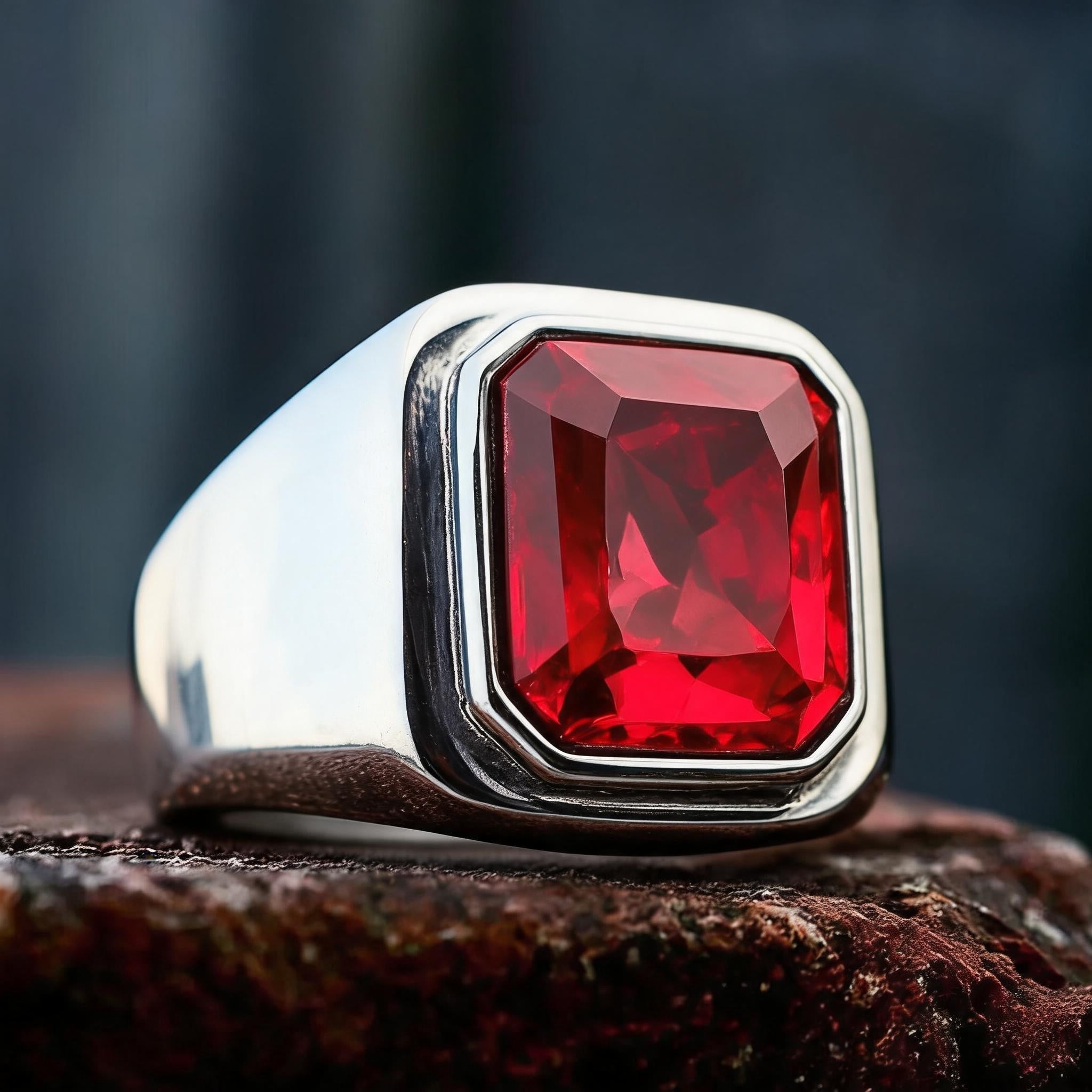 Radiant Cut Gemstone Inlaid Stainless Steel Ring