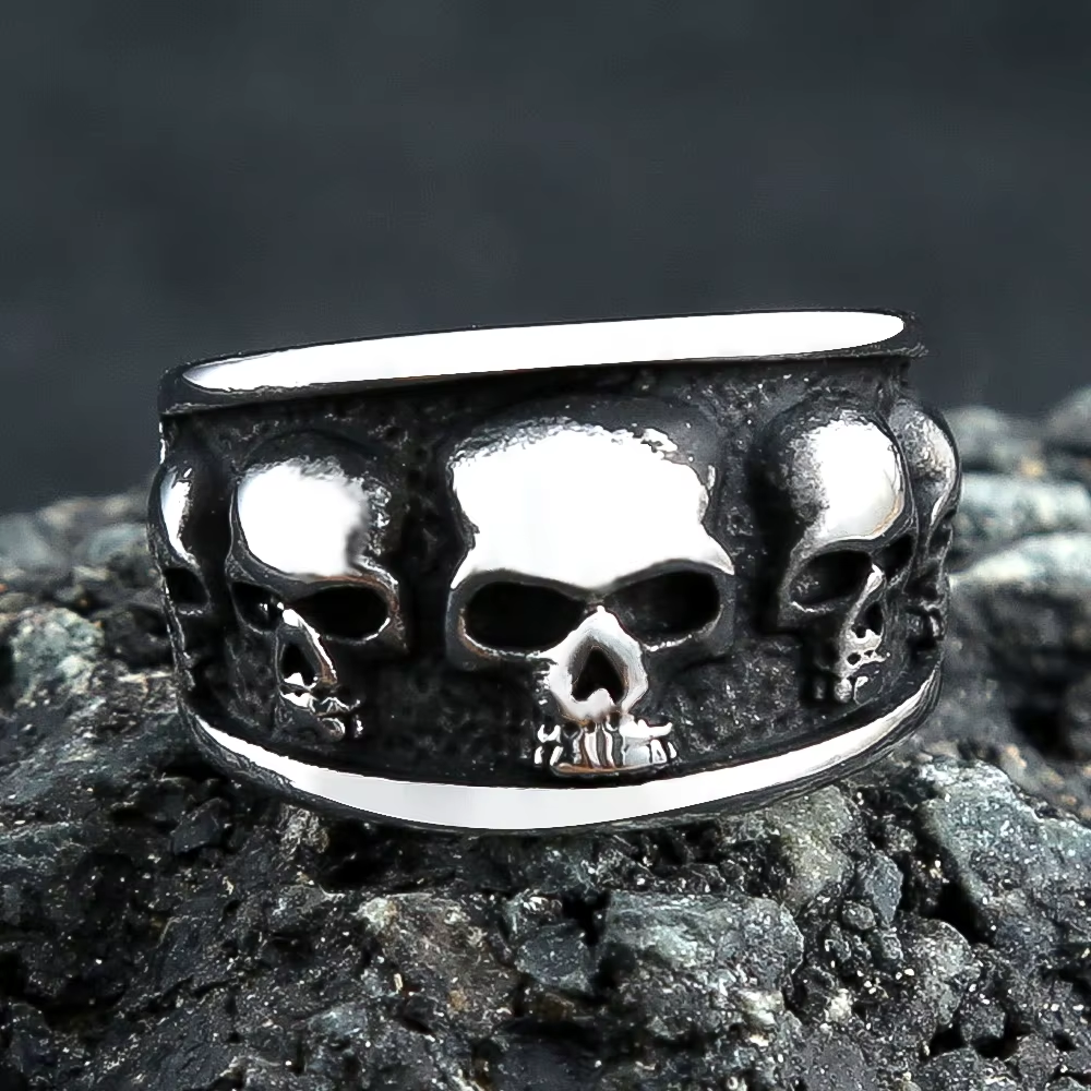 Vintage Multi Skull Wide Band Stainless Steel Ring