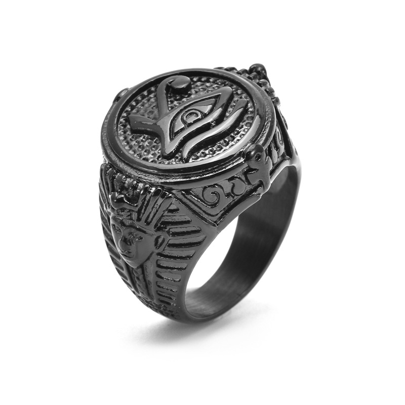 Vintage Egyptian Carved Stainless Steel Ring