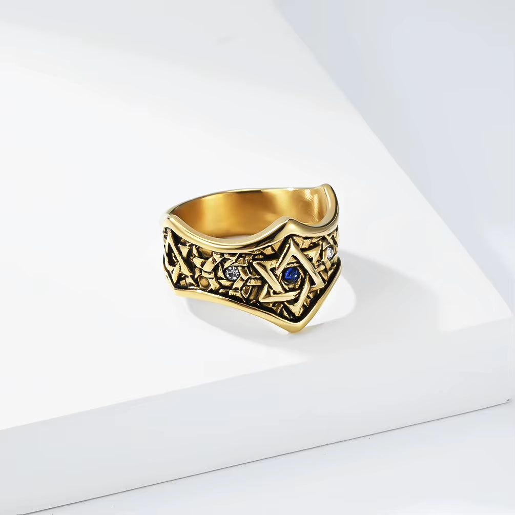 Star of David Hammered V-Band Stainless Steel Ring