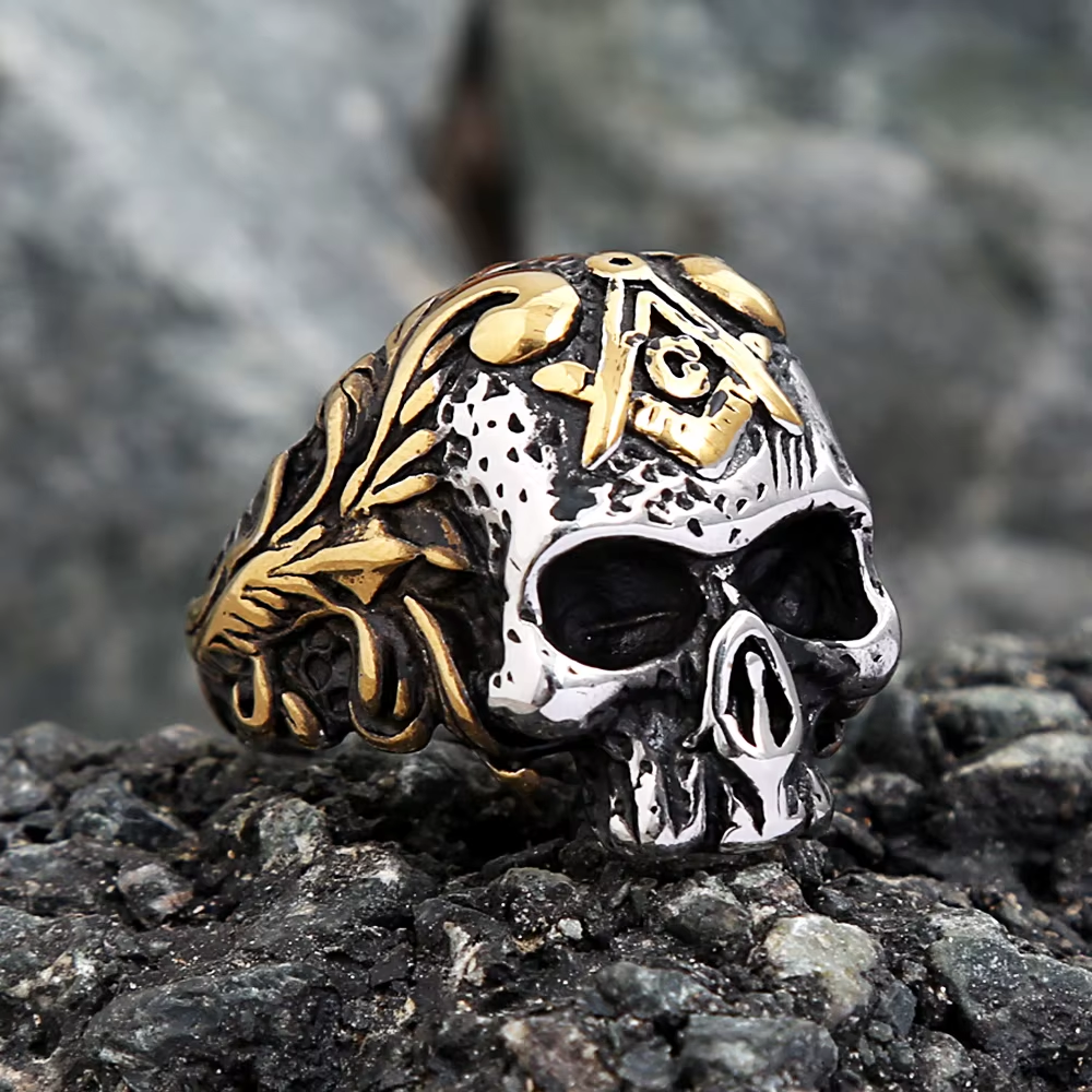 Masonic Skull Two-Tone Stainless Steel Ring