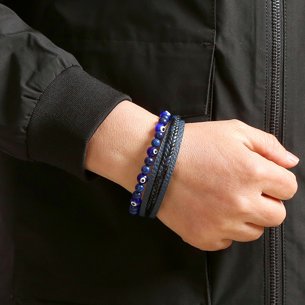 Glazed Demon Eye Leather Bracelet