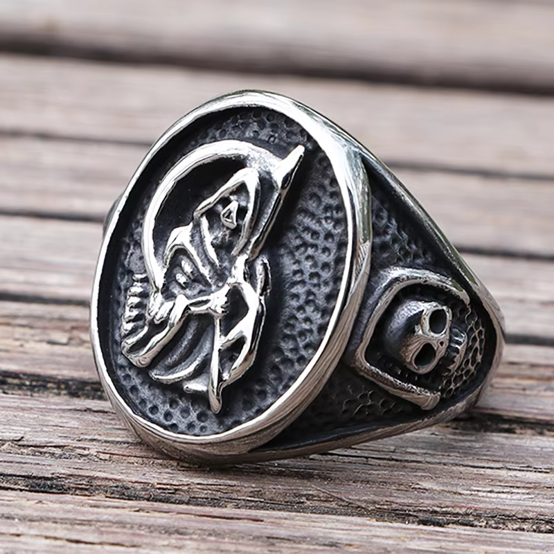 Vintage Grim Reaper Scythe Stainless Steel Ring