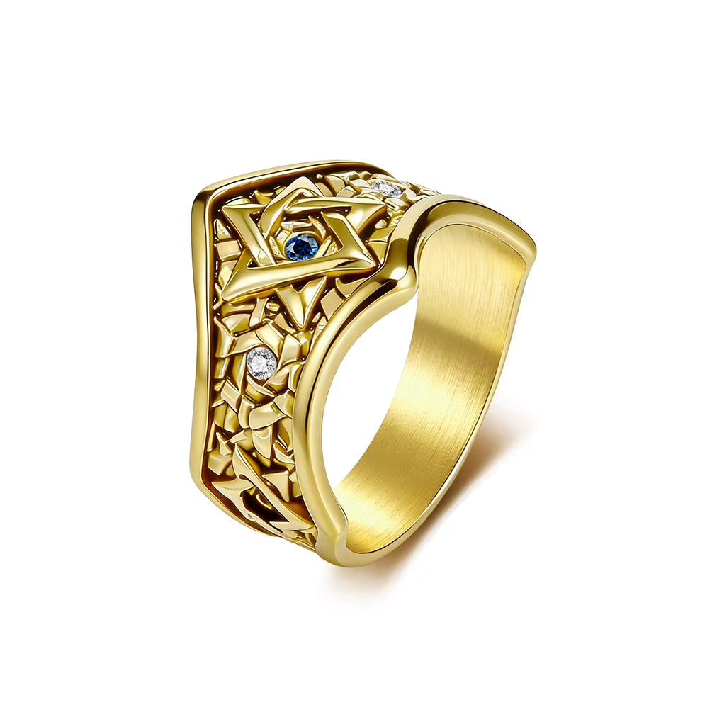Star of David Hammered V-Band Stainless Steel Ring