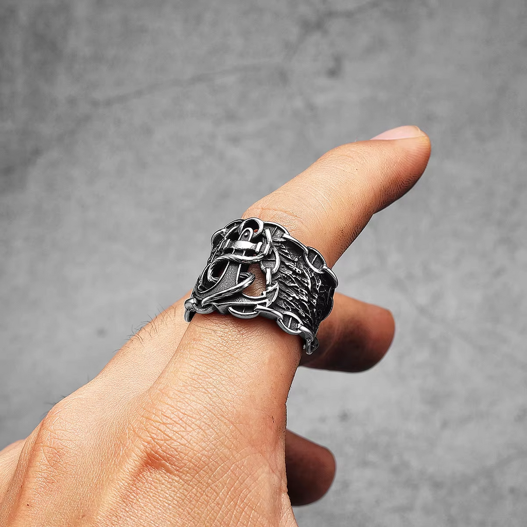 Anchor Rope Openwork Stainless Steel Ring