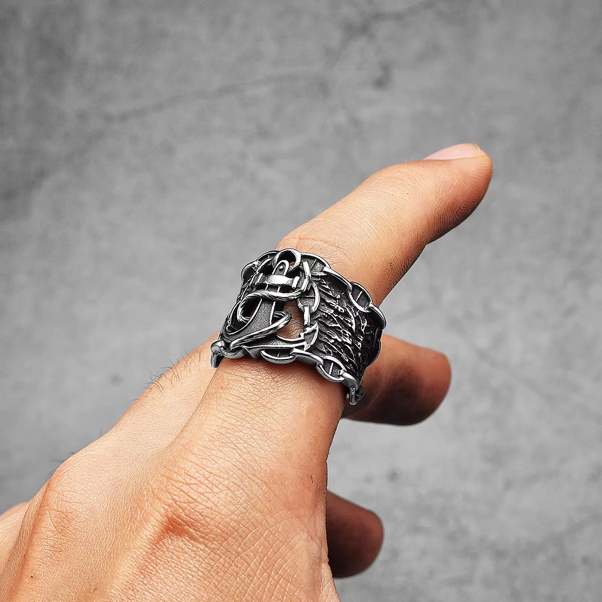 Anchor Rope Openwork Stainless Steel Ring