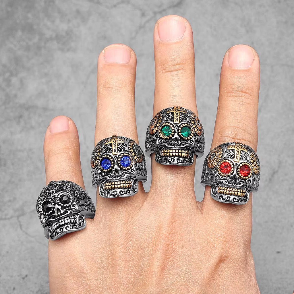 Vintage Cross Stainless Steel Sugar Skull Ring
