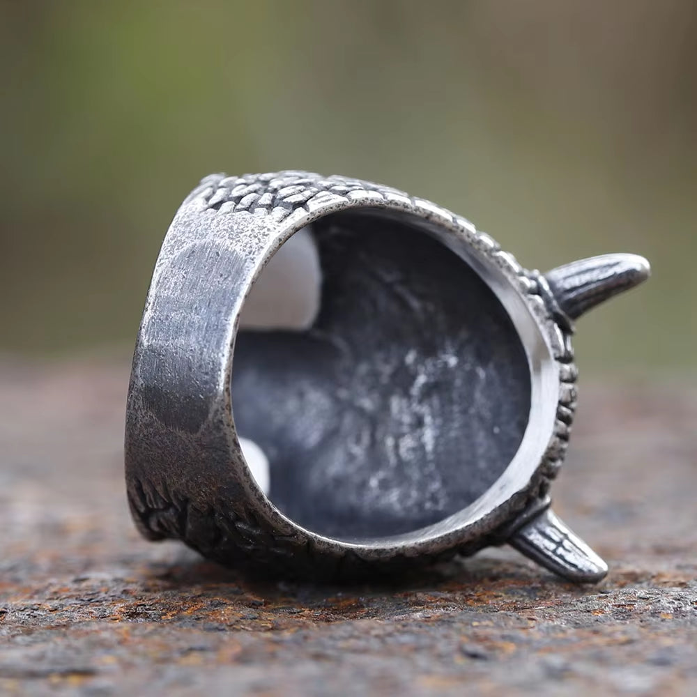 Horned Demon Skull with Rose Stainless Steel Ring