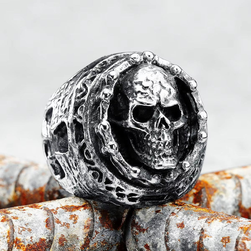 Chain Wrapped Skull Stainless Steel Ring