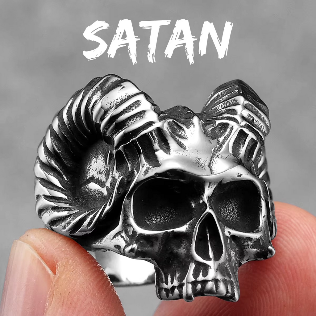 Satanic Ram Horn Skull Stainless Steel Statement Ring