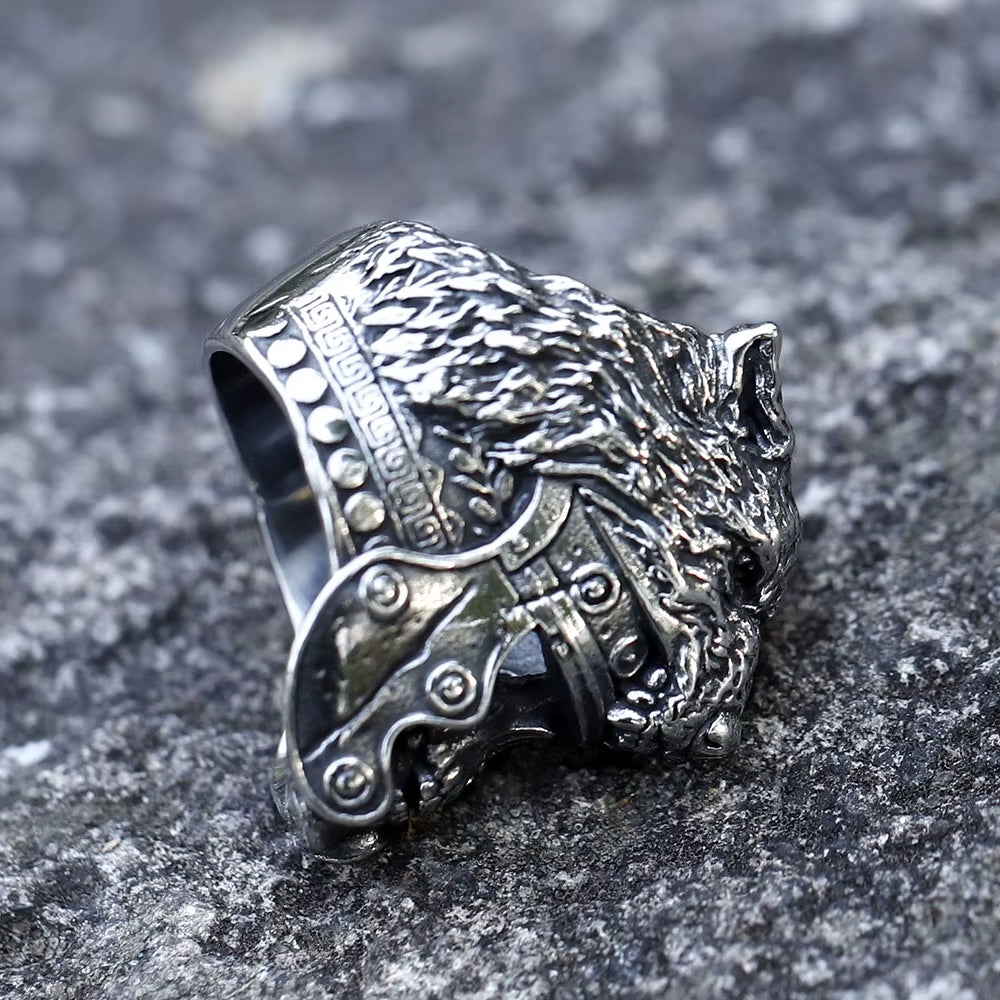 Viking Wolf Helmet Skull Stainless Steel Ring