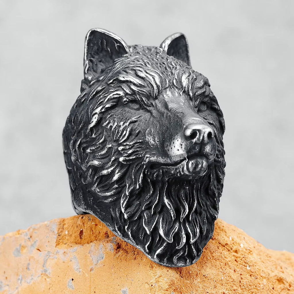 Vintage 3D Wolf Head Stainless Steel Ring
