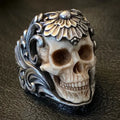 💀Vintage Polish Floral Armor Antler Skull Ring - One size