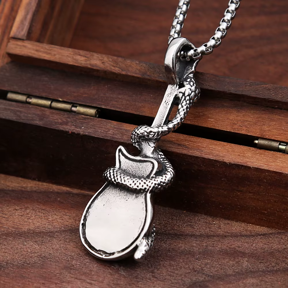Snake Wrapped Electric Guitar Stainless Steel Pendant