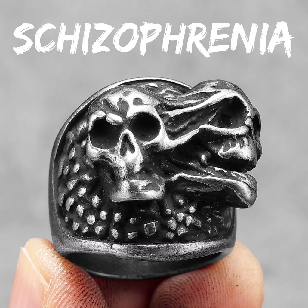 Split Personality Twin Skull Gothic Biker Ring