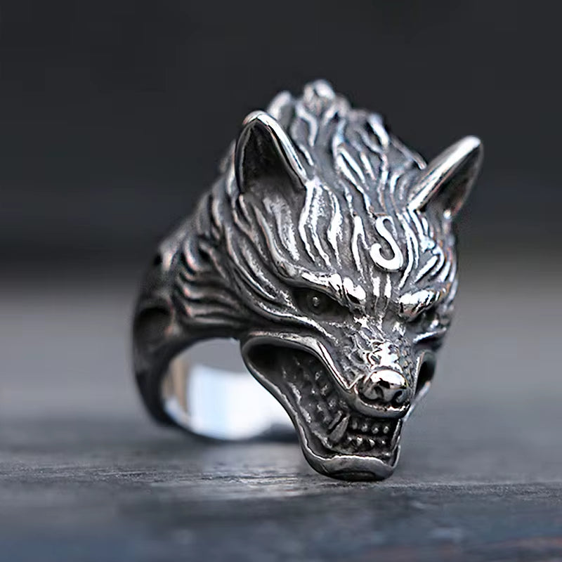 Fierce Roaring Wolf Head Stainless Steel Ring