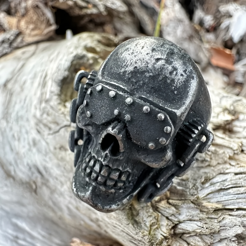 Rivet Goggle Skull Stainless Steel Ring