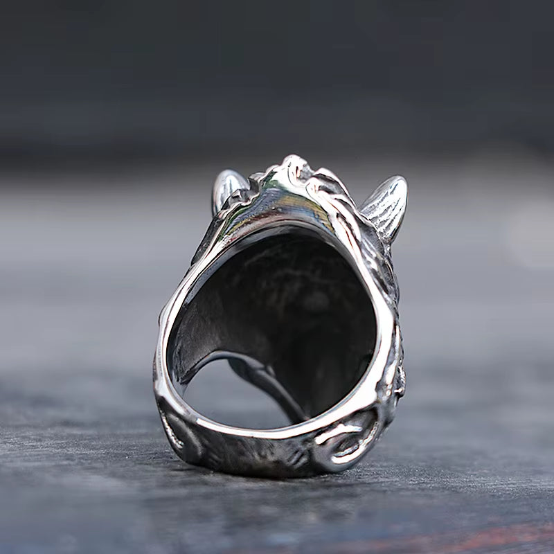 Fierce Roaring Wolf Head Stainless Steel Ring
