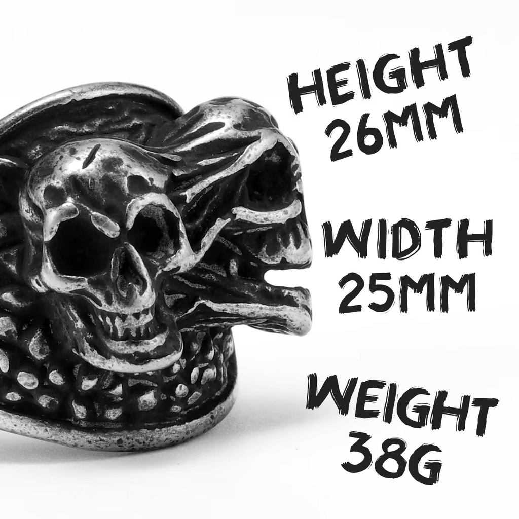 Split Personality Twin Skull Gothic Biker Ring
