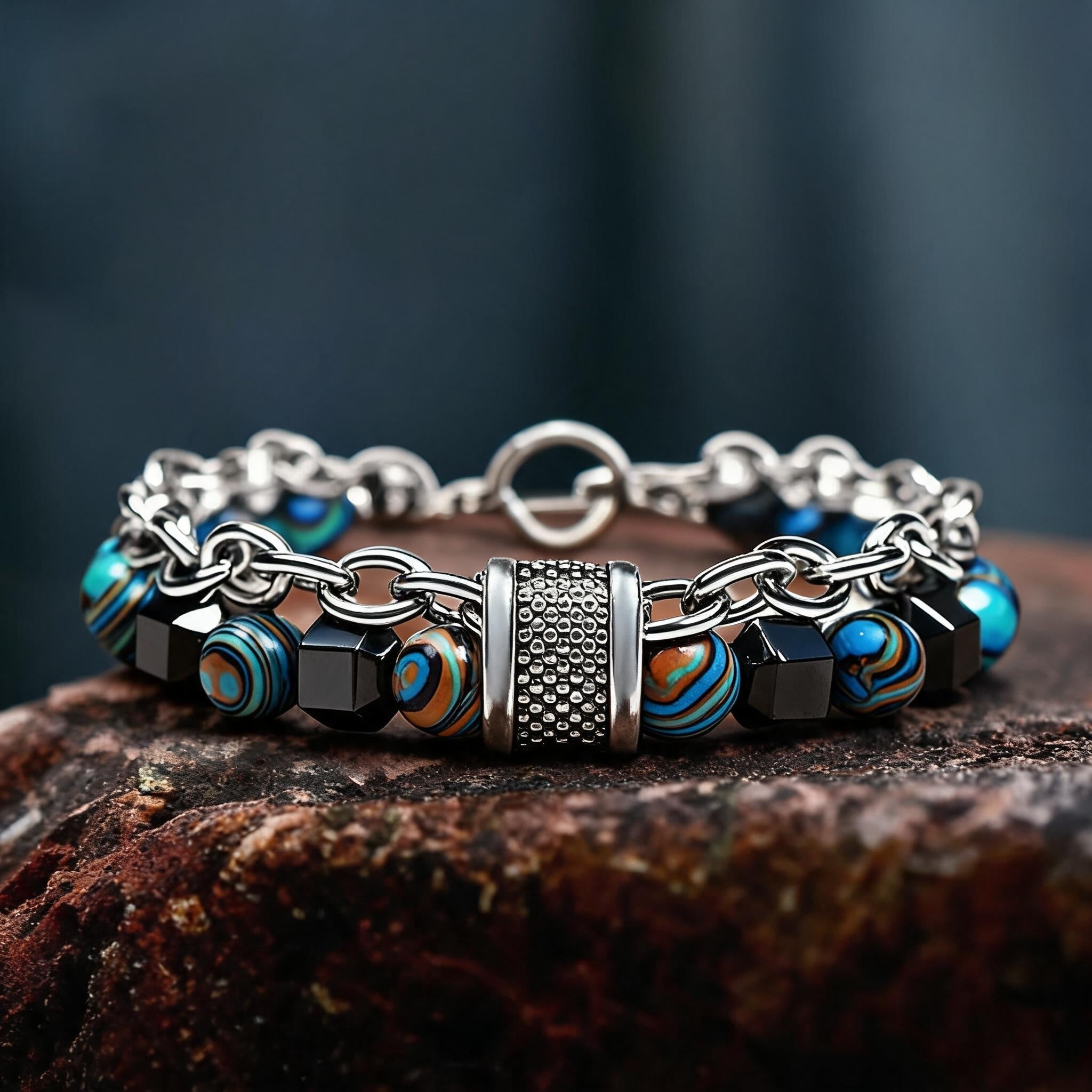 Natural Malachite Stone Bead Bracelet