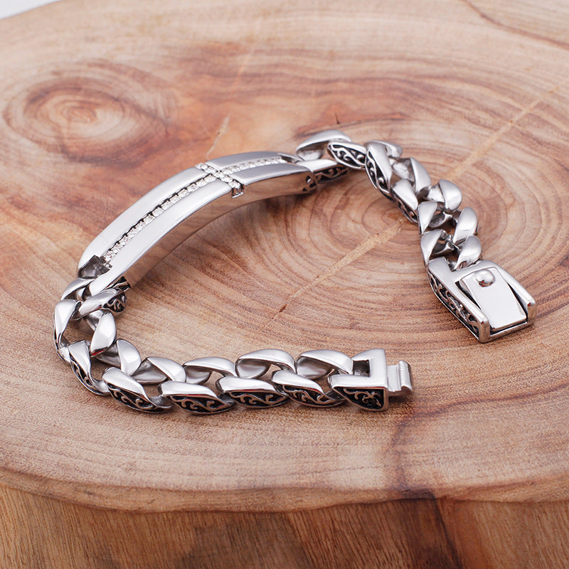 Diamond Latin Cross Stainless Steel Bracelet