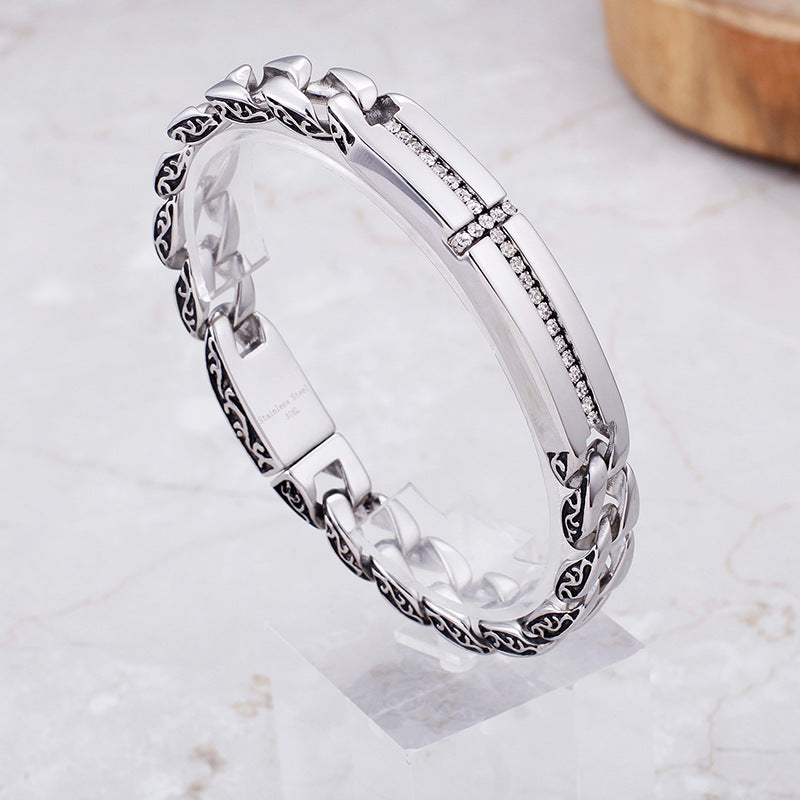 Diamond Latin Cross Stainless Steel Bracelet