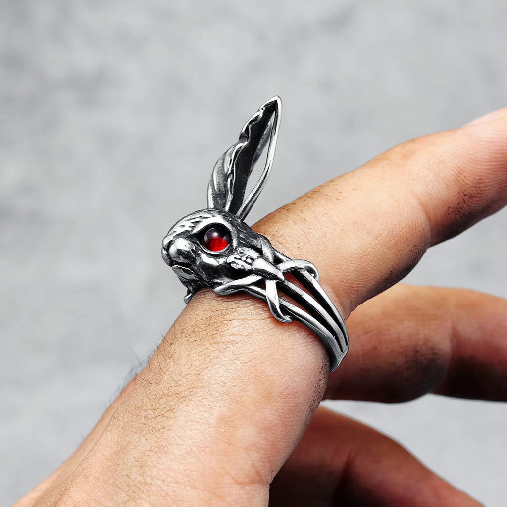 Gothic Red-Eyed Rabbit Vine Stainless Steel Ring