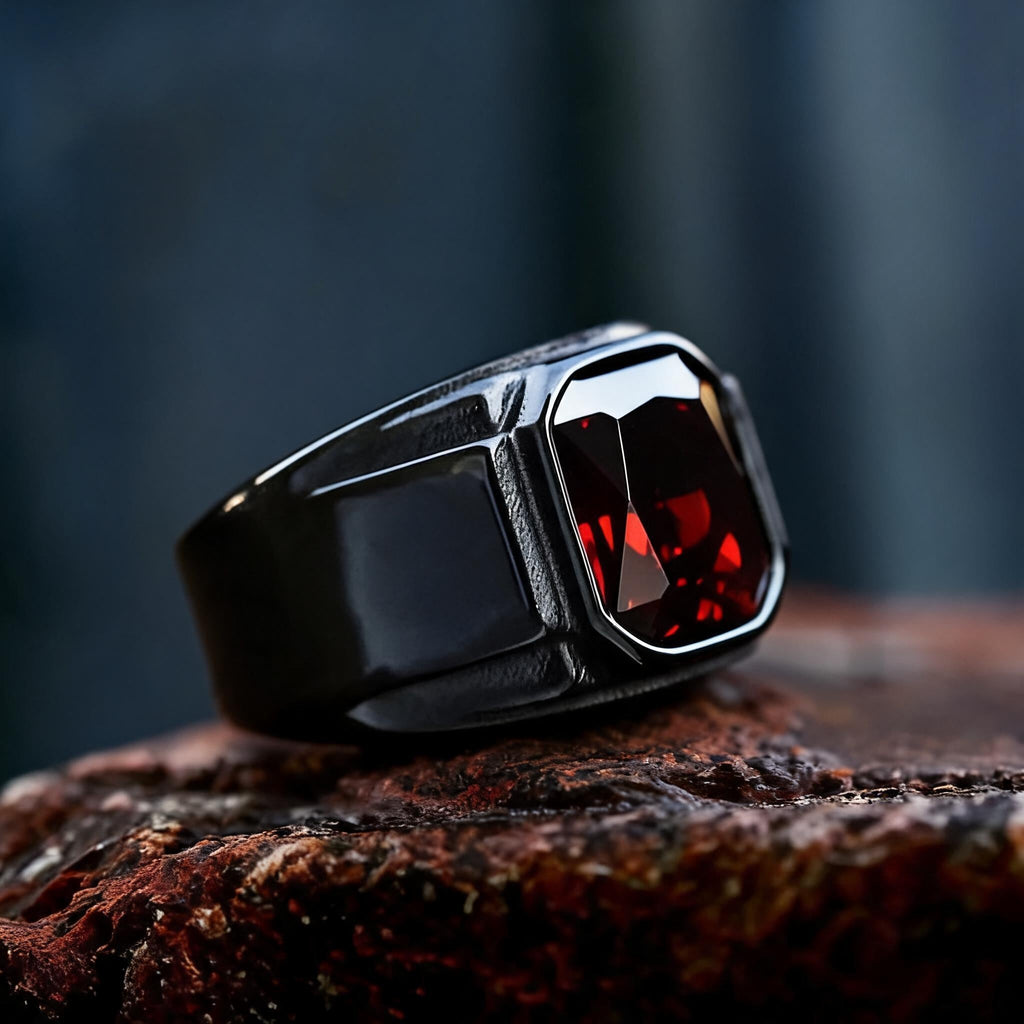 Scissor Cut Gemstone Black Band Stainless Steel Ring