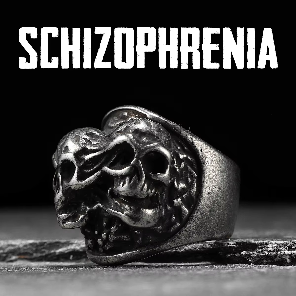 Split Personality Twin Skull Gothic Biker Ring