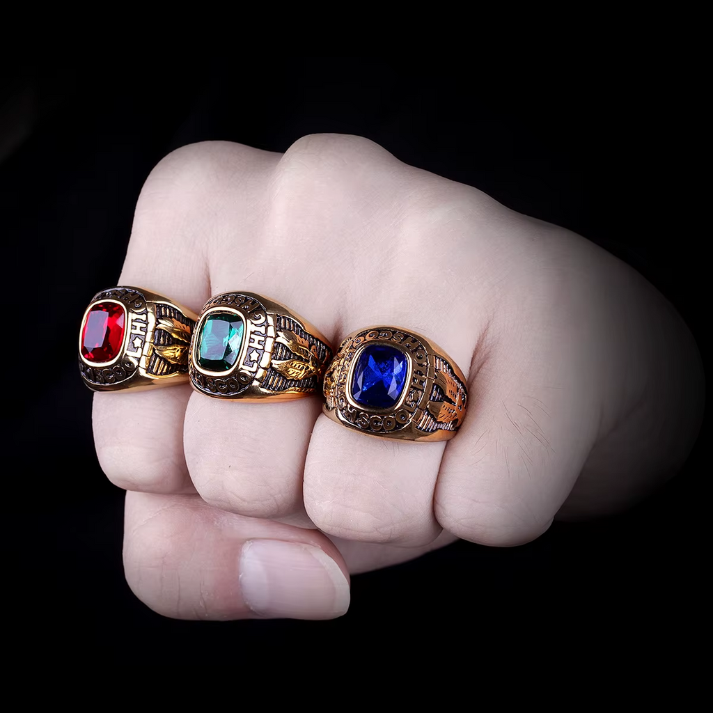 Eagle Emblem Gemstone Stainless Steel Ring