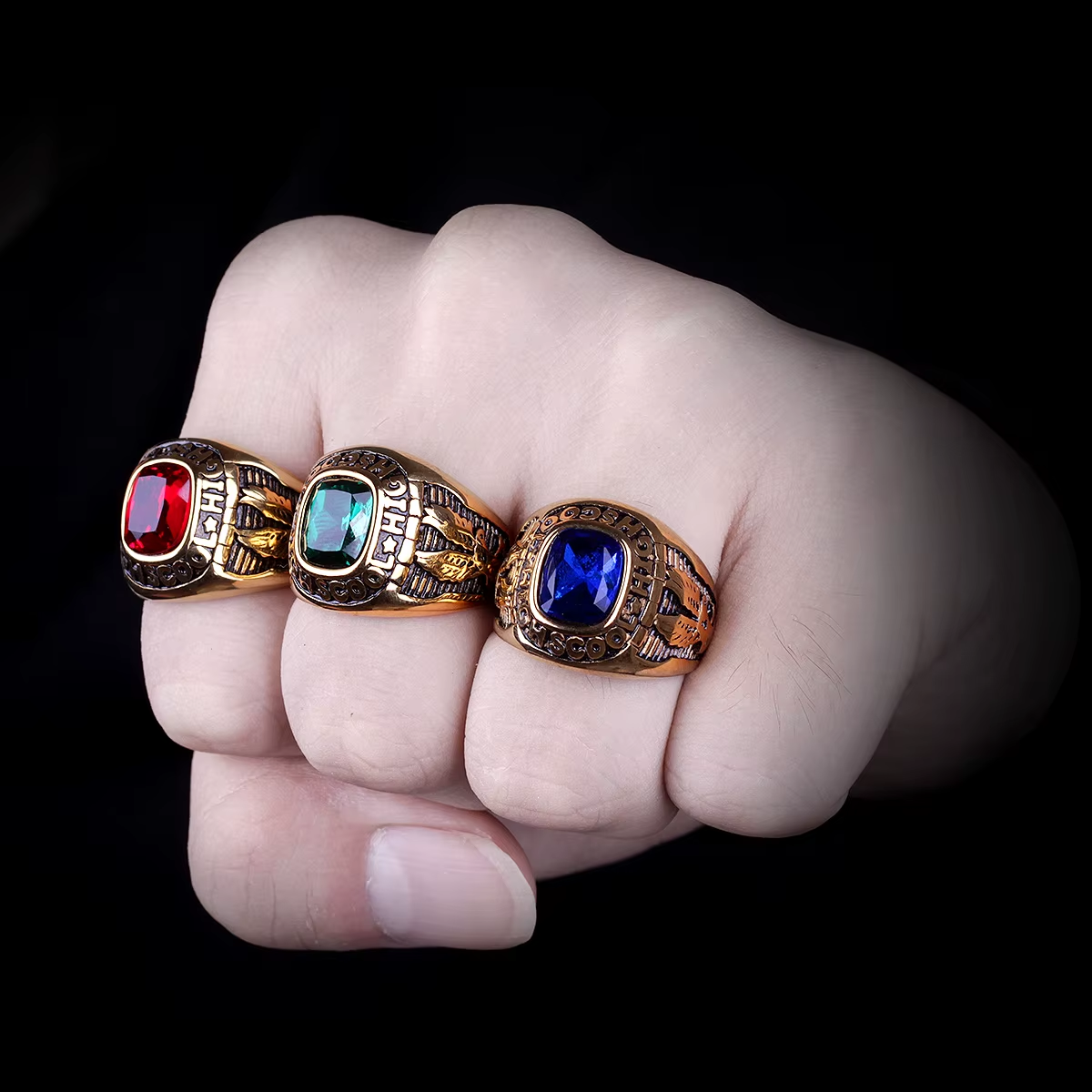 Eagle Emblem Gemstone Stainless Steel Ring