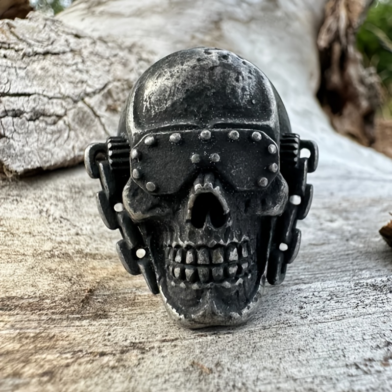 Rivet Goggle Skull Stainless Steel Ring