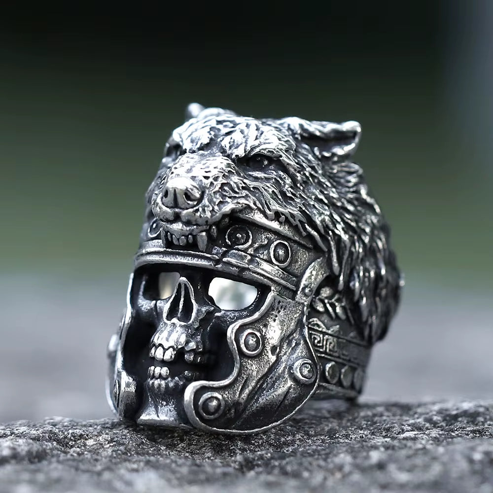 Viking Wolf Helmet Skull Stainless Steel Ring