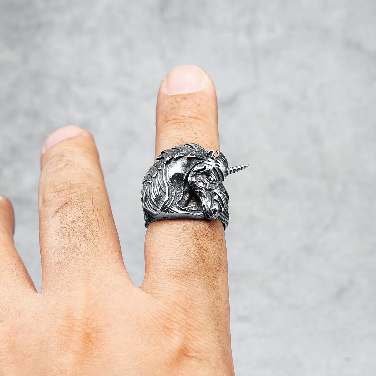 Vintage 3D Unicorn Stainless Steel Ring