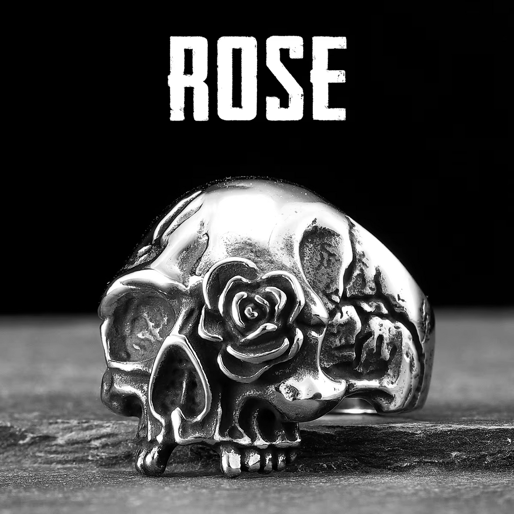 Dark Romantic Skull Rose Stainless Steel Gothic Ring