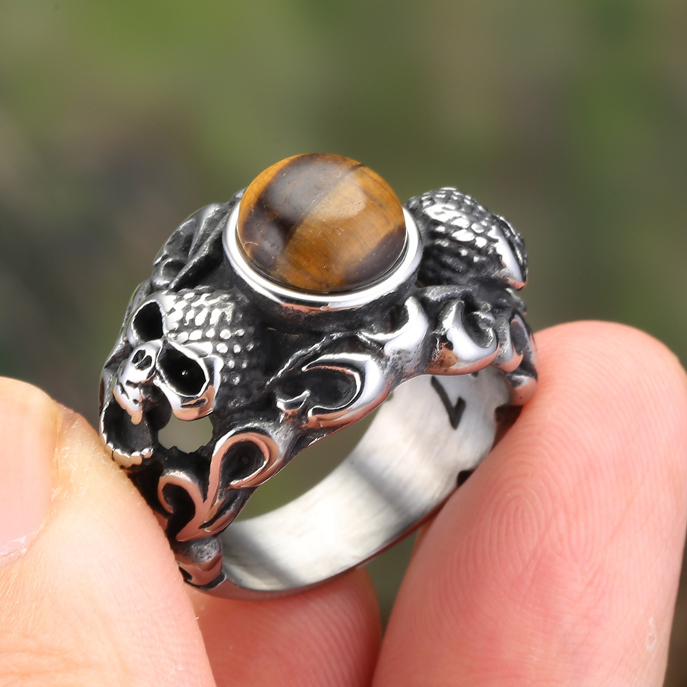 Gemstone Skull Stainless Steel Ring