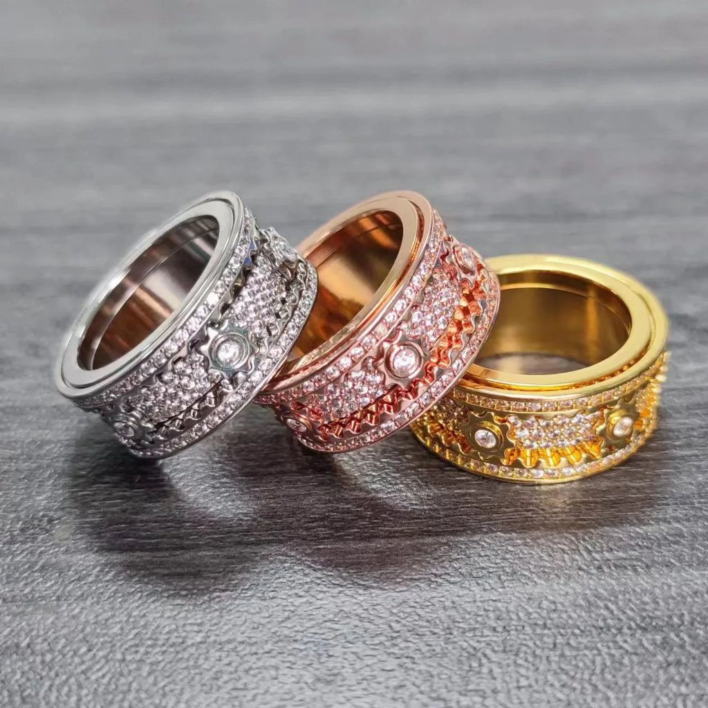 925 Sterling Silver Personalized Stress Reducing Rotatable Gear Ring