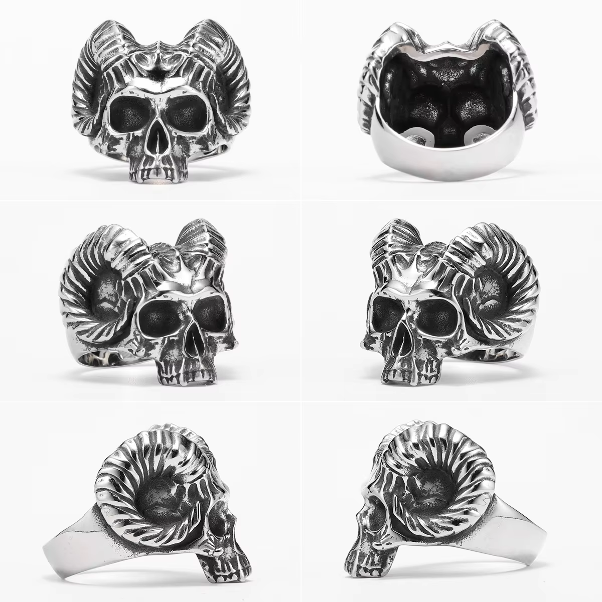 Satanic Ram Horn Skull Stainless Steel Statement Ring