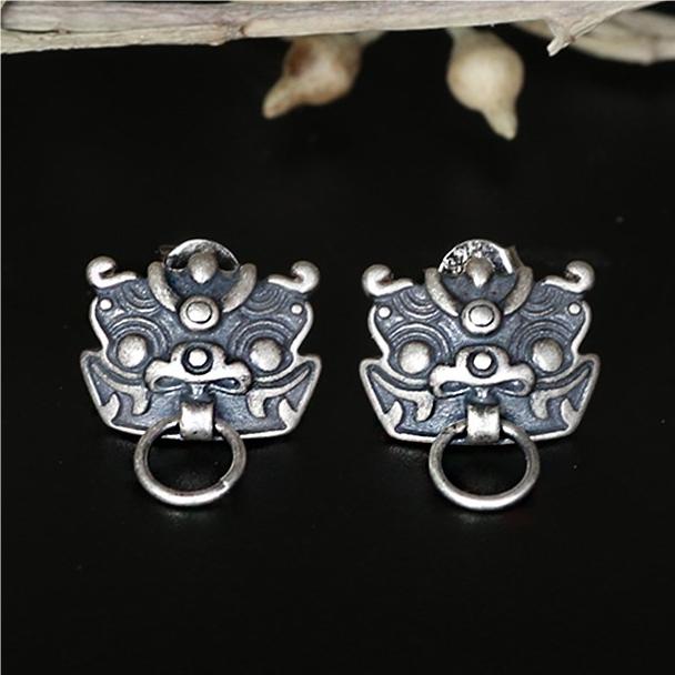 Lion Ghost Head Vintage Stud Earrings