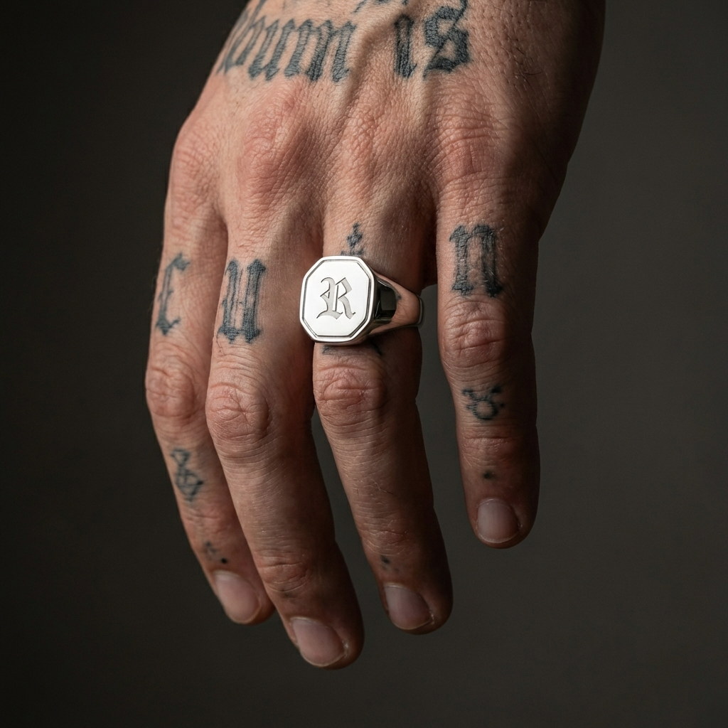 Hex Initial Signet Ring
