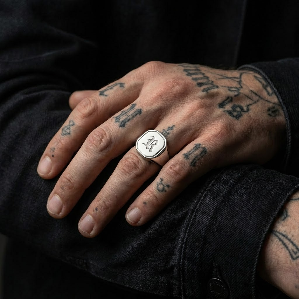 Hex Initial Signet Ring