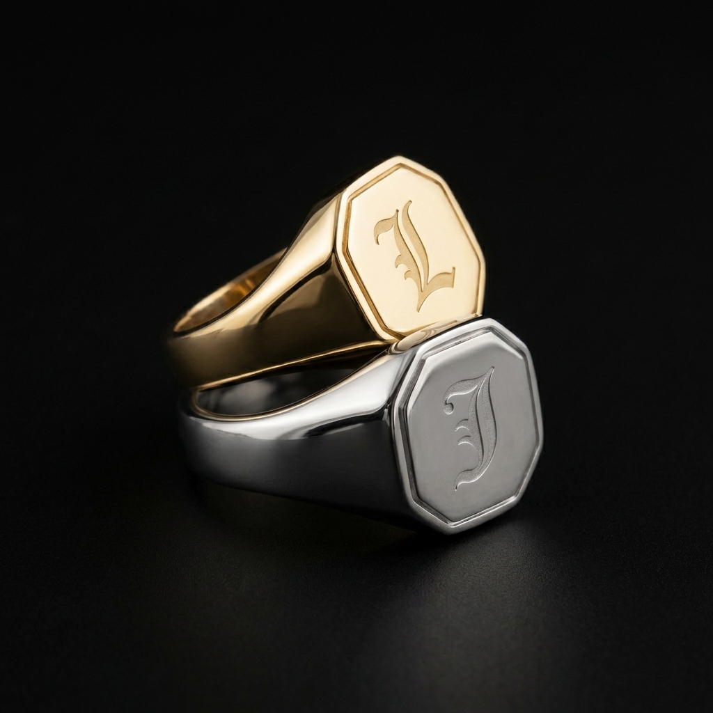 Hex Initial Signet Ring