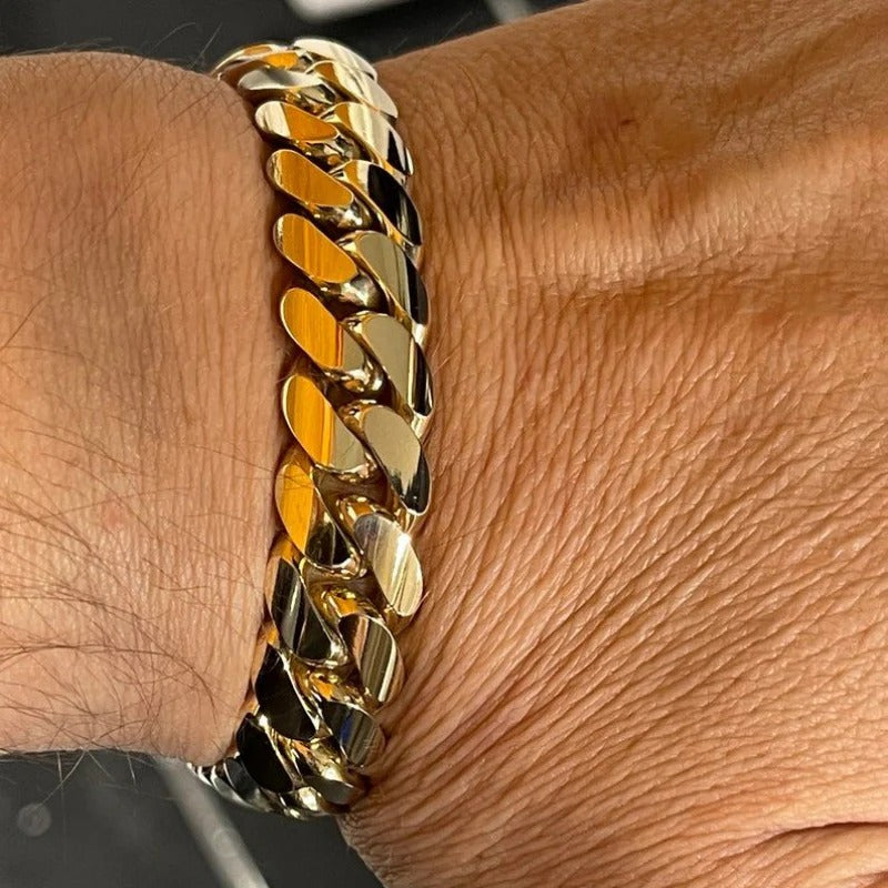 12mm 18K Gold Cuban Chain and Bracelet Set