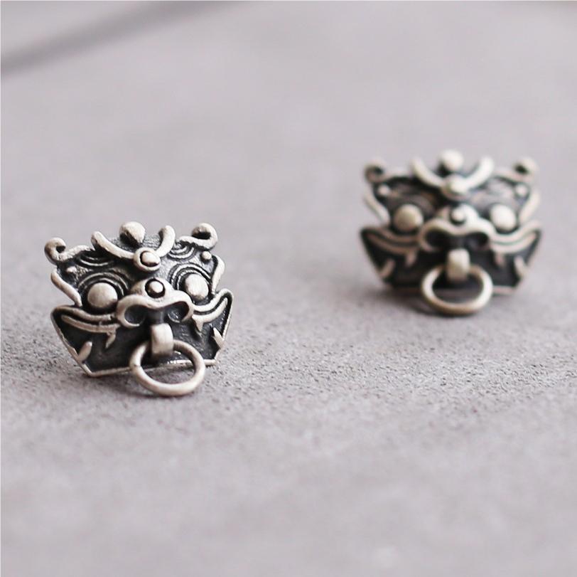 Lion Ghost Head Vintage Stud Earrings