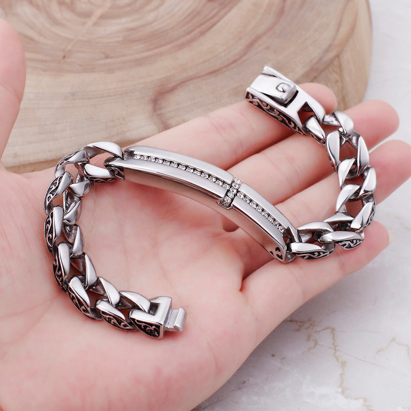 Diamond Latin Cross Stainless Steel Bracelet